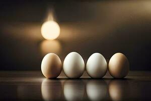 AI generated four eggs are lined up in a row photo