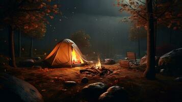 AI generated a tent and tents are set up at an outdoor campsite around the campfire photo