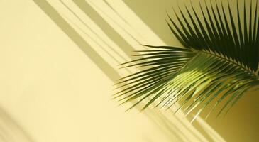 AI generated a palm tree leaves in front of a wall with sunlight photo