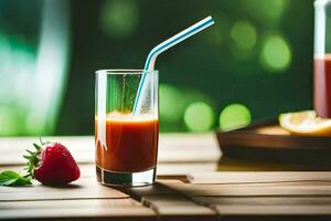 AI generated a glass of juice with a straw and a strawberry photo