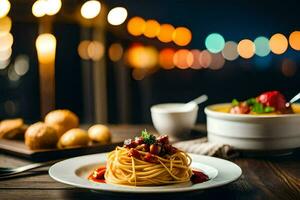 ai generado espaguetis y albóndigas en un plato foto