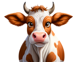 AI generated close up face cartoon cow illustration on transparent background png
