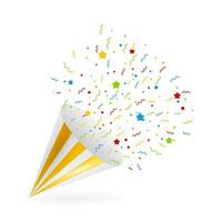 Exploding party popper with confetti and streamer vector