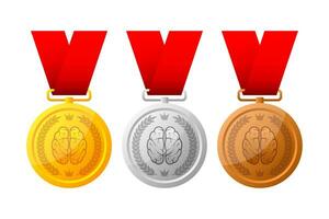 Gold, Silver and Bronze medal, Champion and winner awards - 1st, 2nd and 3rd place awards set. vector