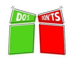 Do and Don t. Checkmark, Wrong sign. Positive and negative. Do s and don ts. True or false. vector