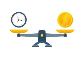 Education vs time on scales icon. Money and time balance on scale vector