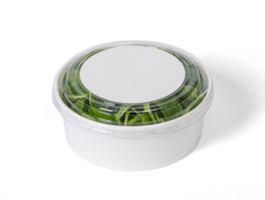 Takeaway food container round box mockup with vegetable png