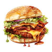 AI generated juicy delicious hamburger on a transparency background png