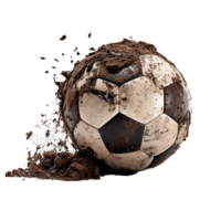 ai generiert Fußball Ball bedeckt im Schmutz png isoliert auf transparent Hintergrund