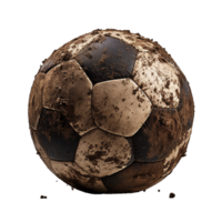 ai generiert Fußball Ball bedeckt im Schmutz png isoliert auf transparent Hintergrund