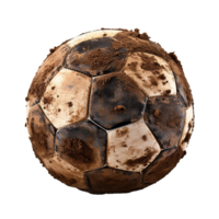 ai genererad fotboll boll täckt i smuts png isolerat på transparent bakgrund