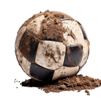 AI generated Soccer ball covered in dirt png isolated on transparent background