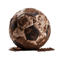 ai generiert Fußball Ball bedeckt im Schmutz png isoliert auf transparent Hintergrund