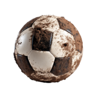 ai generiert Fußball Ball bedeckt im Schmutz png isoliert auf transparent Hintergrund