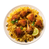 AI generated A plate of chicken biryani with chicken and spices on transparent background png