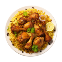 AI generated A plate of chicken biryani with chicken and spices on transparent background png