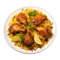 AI generated A plate of chicken biryani with chicken and spices on transparent background png