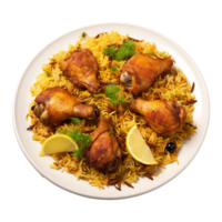 ai generiert ein Teller von Hähnchen Biryani mit Hähnchen und Gewürze auf transparent Hintergrund png