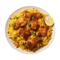 AI generated A plate of chicken biryani with chicken and spices on transparent background png