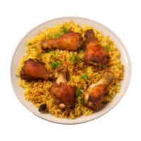 ai generato un' piatto di pollo biryani con pollo e spezie su trasparente sfondo png