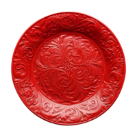 AI generated Top view red plate on transparent background png
