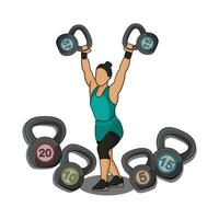 illustration of woman with kettlebell vector