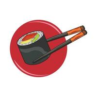 illustration  of sushi with chopsticks vector