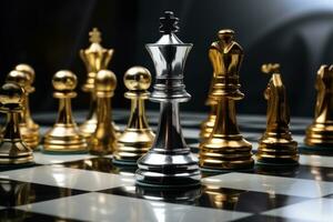 AI generated board game chess game with business executive stepping on the king photo