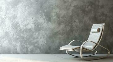 AI generated a contemporary style grey rocking chair placed against a painted concrete wall photo