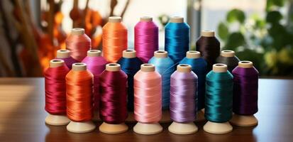 AI generated brightly colored spools of thread photo