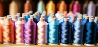 AI generated brightly colored spools of thread photo