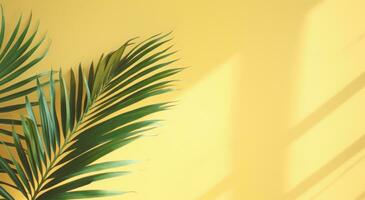 AI generated a palm tree leaves in front of a wall with sunlight photo