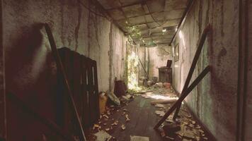 A desolate and abandoned hallway strewn with debris video