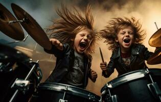 AI generated children playing drums photo