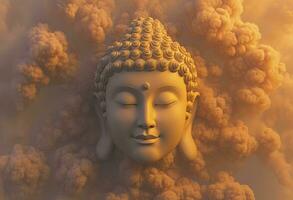 AI generated buddha statue with clouds and sun in the background photo