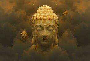 AI generated buddha in meditation on cloudy and beautiful photo