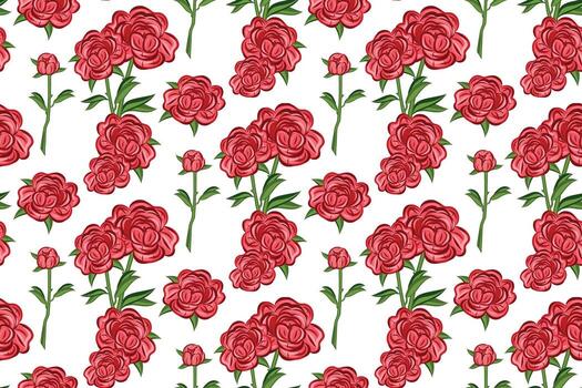 Seamless vector pattern with peonis. Flowers pattern on white background.