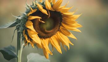 ai generado un girasol es mostrado en un campo foto