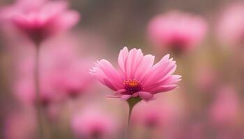 AI generated pink flowers in a field with blurred background photo