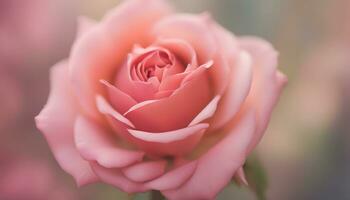 ai generado un cerca arriba de un rosado Rosa con borroso antecedentes foto