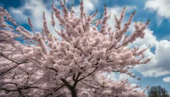 ai generado un árbol con rosado flores en el primavera foto