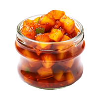 AI generated Delicious mango pickle in glass jar png isolated on transparent background