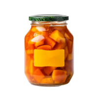 AI generated Delicious mango pickle in glass jar png isolated on transparent background