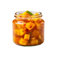 AI generated Delicious mango pickle in glass jar png isolated on transparent background