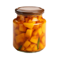 AI generated Delicious mango pickle in glass jar png isolated on transparent background