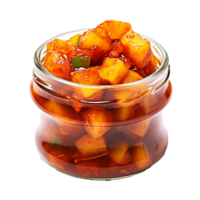 AI generated Delicious mango pickle in glass jar png isolated on transparent background