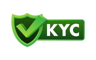 Vector badge design with KYC Know Your Customer checkmark, symbolizing verified and secure customer identification processes