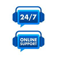 24 7 and Online Support icons with headphones, showcasing round-the-clock customer service and internet assistance for businesses and web services vector