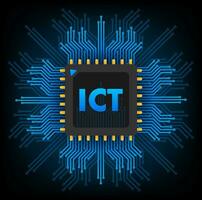 Detailed vector design of an ICT microchip with a complex circuit board, symbolizing advanced information technology and communication