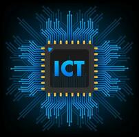 Detailed vector design of an ICT microchip with a complex circuit board, symbolizing advanced information technology and communication